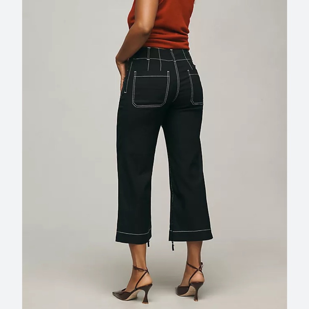 Anthropologie Maeve Colette Green Cropped Wide Leg Pants Contrast Stitch Size 30 - Picture 12 of 12